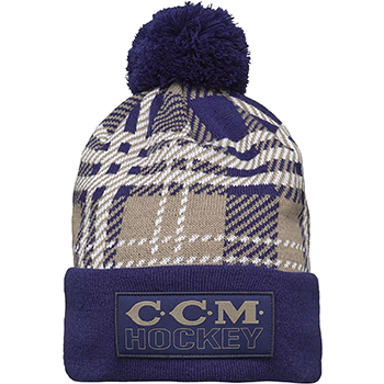 CCM bonnet à pompon tricoté à carreaux navy-olive